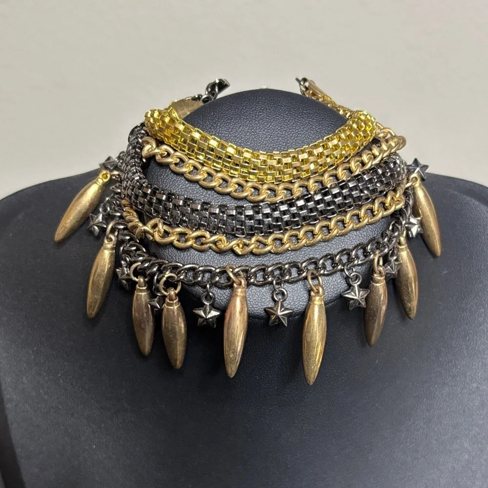 Rocker Chic Multi Tone Chain Statement Bracelet
